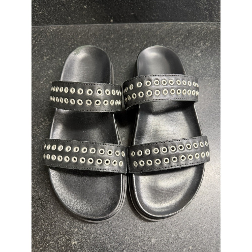 Saint + Sofia Black Eyelet Madison Slide Sandals Double Strap Leather EU 39 US 8